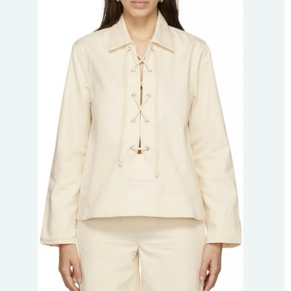 BASERANGE Bayou 100% Cotton Lace up Beige Shirt In Ecru sz XS